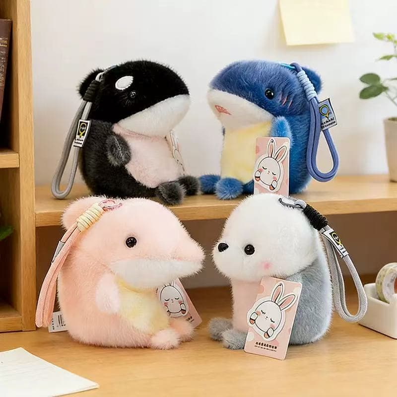 [Estoque pronto] oceano bonito amigos assassino baleia brinquedo de pelúcia boneca mochila golfinho pingente selo chavei