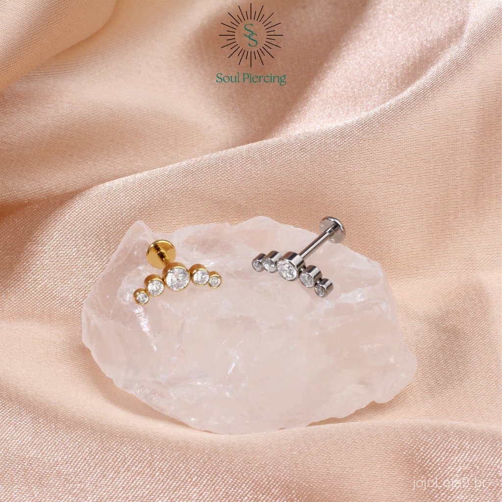 Piercing Helix Tragus Conch Aço Cirúrgico Boca-Medusa Labret Pvd Cluster 5 Zircônias Trágus
