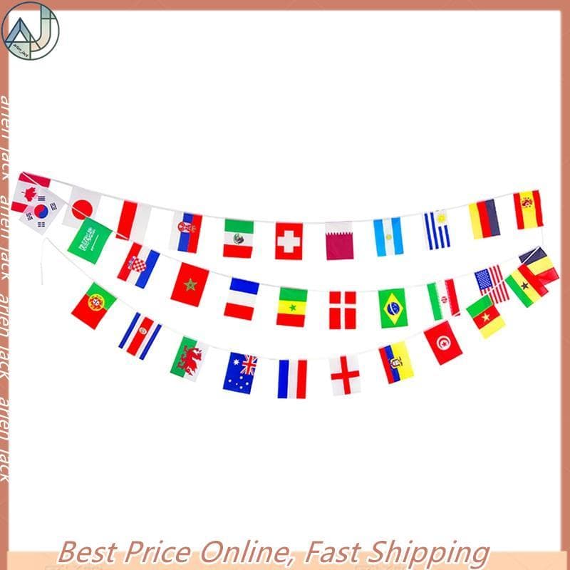 [arlen-Shop] Para 2022 Catar 8 Metros 32 Pcs Bandeiras Bandeira De Corda Países Ao Ar Livre Do Mundo Nações Jogos Pendur