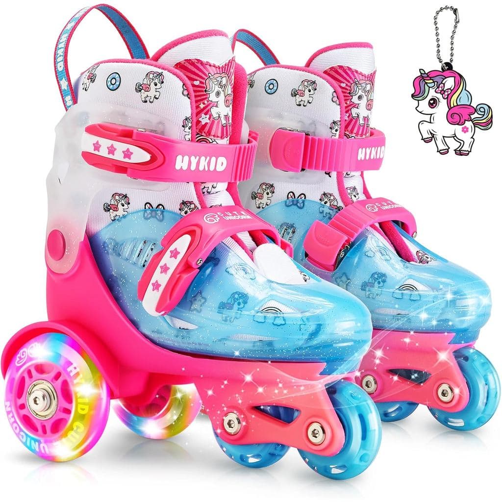 Patins infantis para meninas, patins ajustáveis adequados para crianças de 3 a 9 anos, patins infantis divertidos com lu