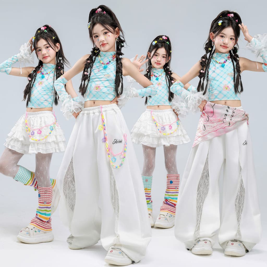 Meninas Jazz dança traje passarela moda diamante verificado recortado colete terno frito rua menina dança desempenho tra