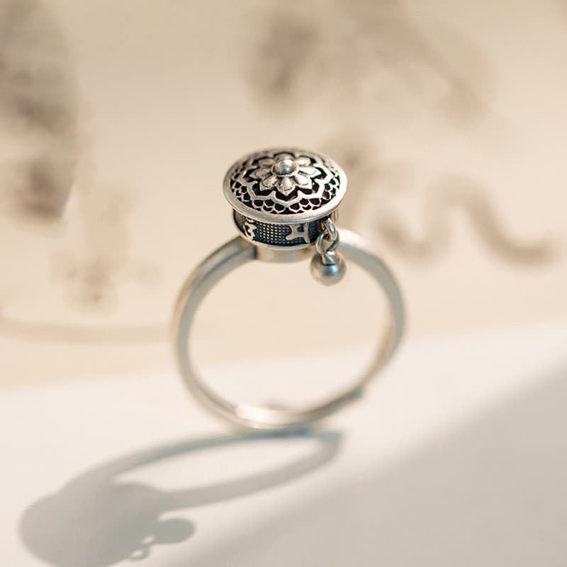 Anel vintage com acabamento envelhecido, estilo étnico chinês para mulheres, com mantra de seis caracteres, rotativo, cr