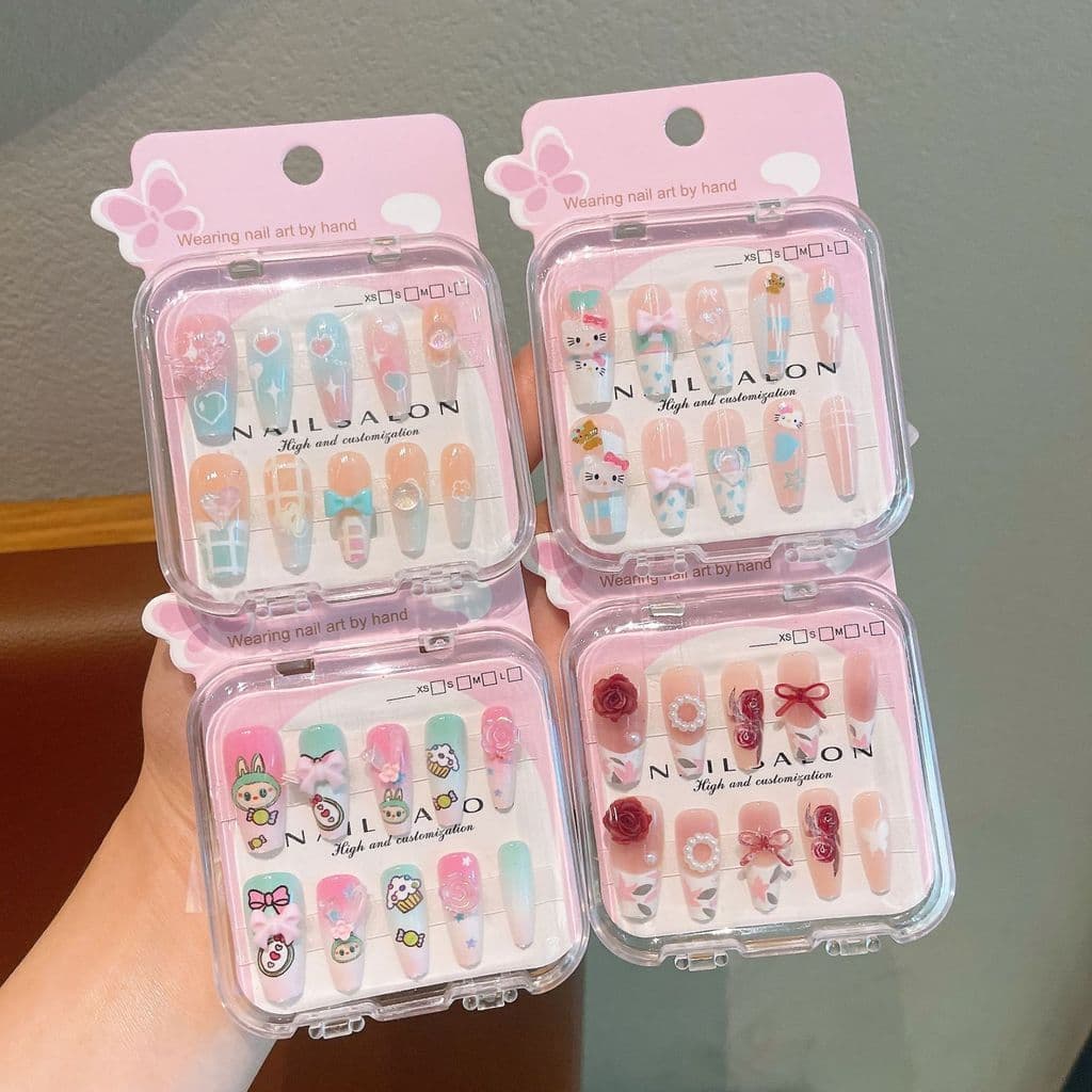 Estudante adesivos de unhas crianças usam unhas auto-adesivo unhas falsas bonito Manicure remendos impressão decorativa