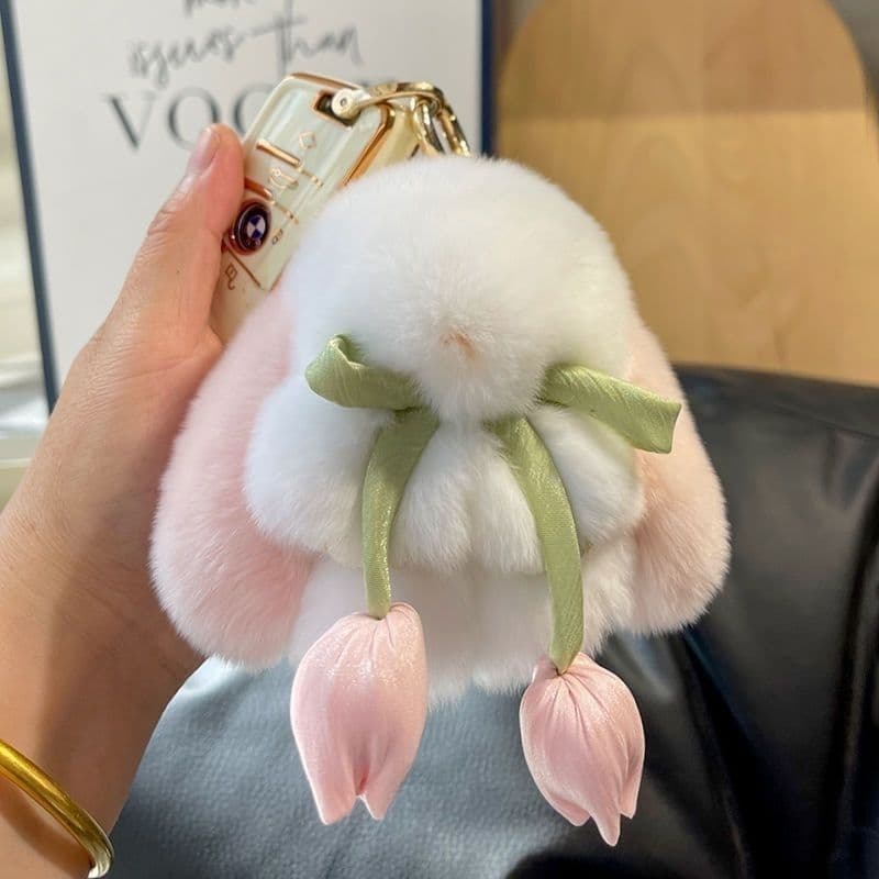 [Estoque pronto] Chaveiro de coelho tulipa pingente imitação de coelho Rex boneca fofa fingir coelho morto bolsa escolar