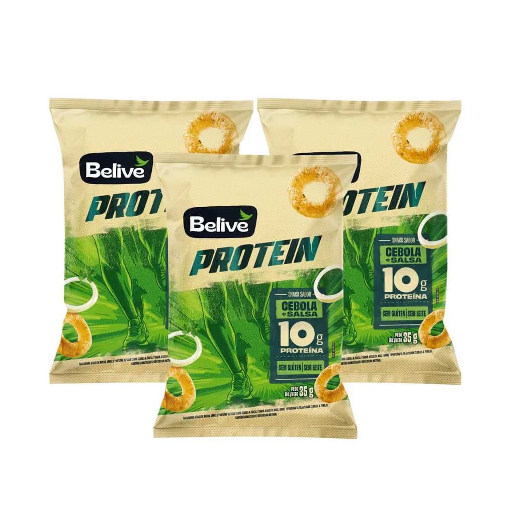 Kit Salgadinho Cebola Protein Sem Glúten Sem Lactose - Belive 3 Unidades 35g