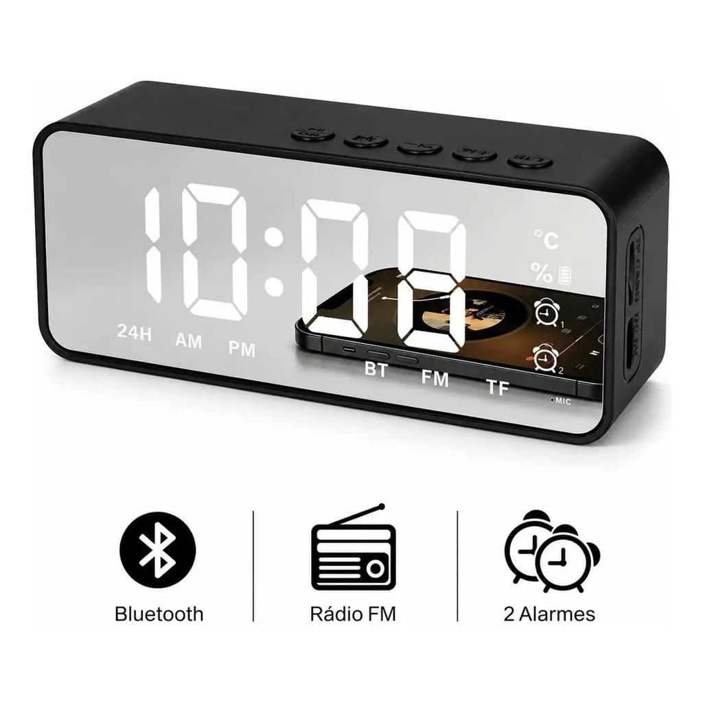 Relógio Despertador Digital Bluetooth G50 Rádio FM Caixa De Som LED