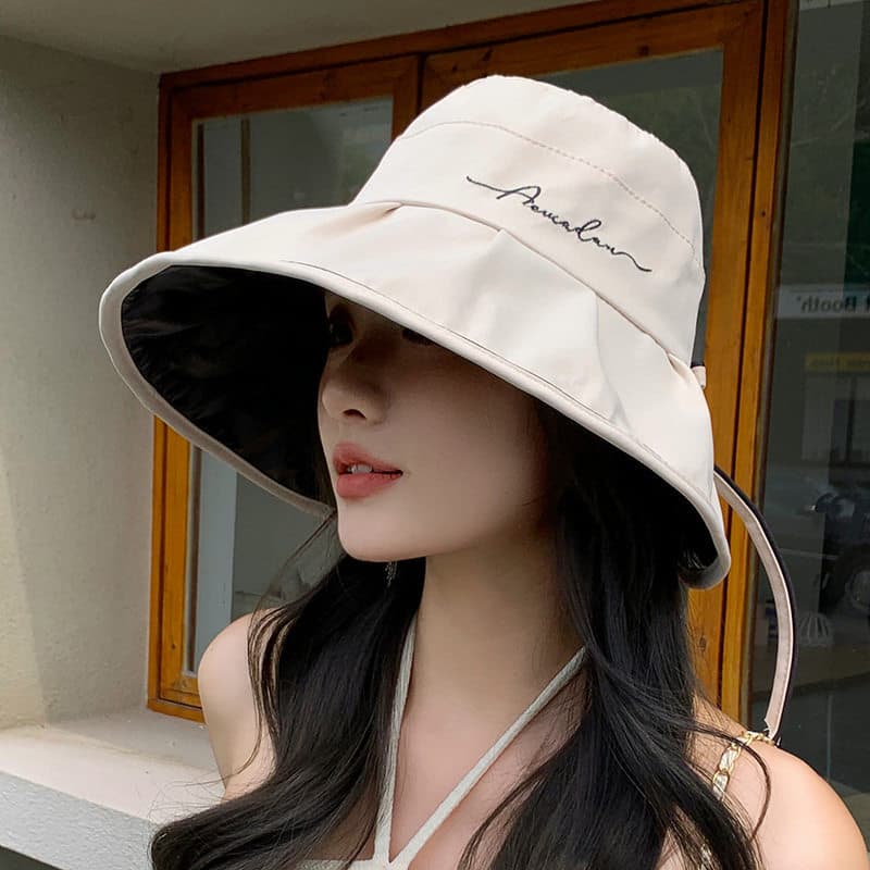 2026 novo estilo chapéu feminino verão vinil pára-sol balde chapéu protetor solar capa rosto Anti-ultravioleta aba grand