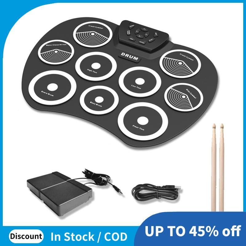 Conjunto De Bateria Eletrônica Tambor Enrolado À Mão Interface MIDI De 9 Almofadas Suporta Jogos Portátil Com Pedais De