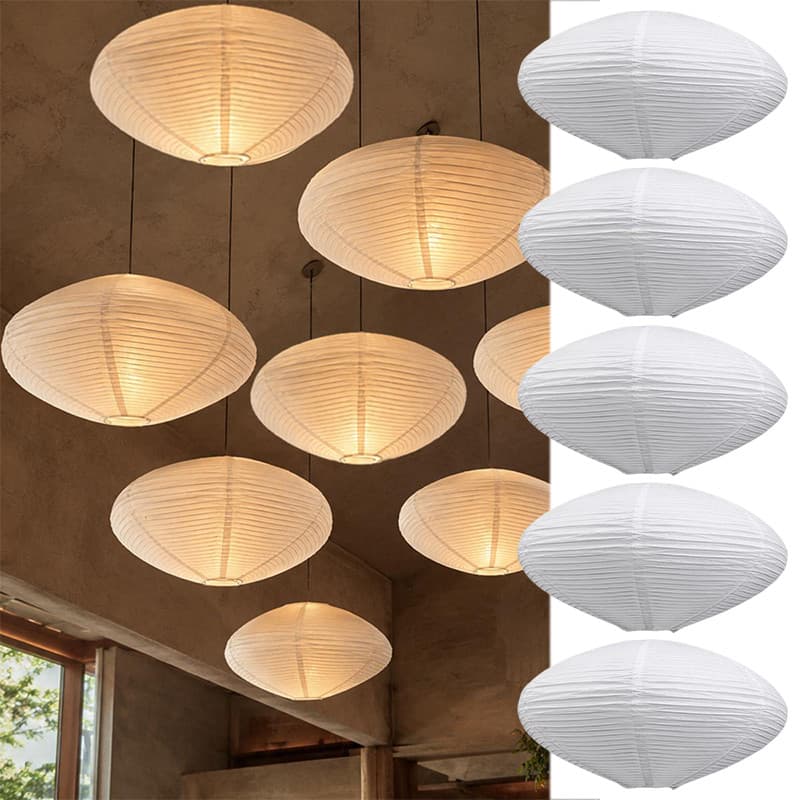 Abajur De Papel Em Forma De Ovni De 3-1 Unidade-Acessórios De Luz Estilo Japonês-Lanterna Oval Branca-Decoração De Sala
