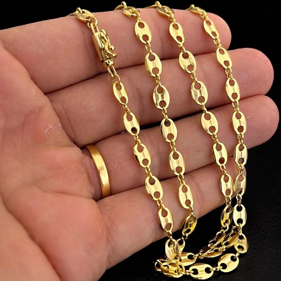 Corrente Masculina 5mm 70cm Banhada a Ouro Modelo Balãozinho