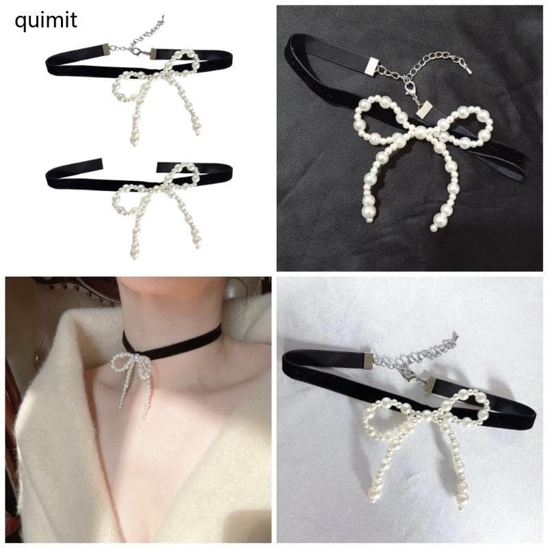 QUIM Elegante Bowknot Colar Único Perals Pingente Acessórios Elegantes Senhoras Gargantilha Adorno Para Wom