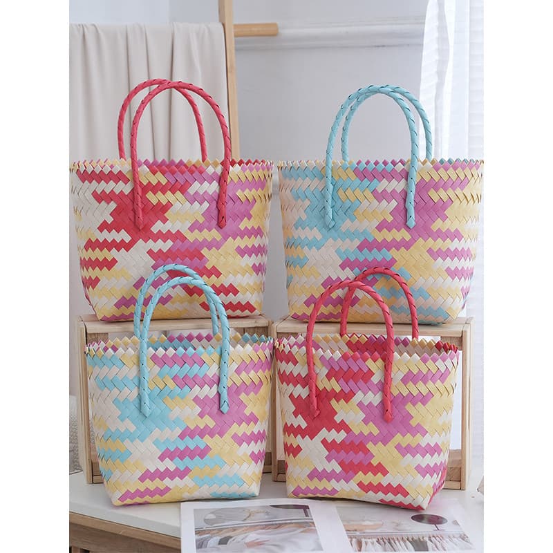 Bolsa de tecido de plástico tecido à mão, lembrança criativa, bolsa de praia aberta, bolsa Casual para meninas, bolsa di