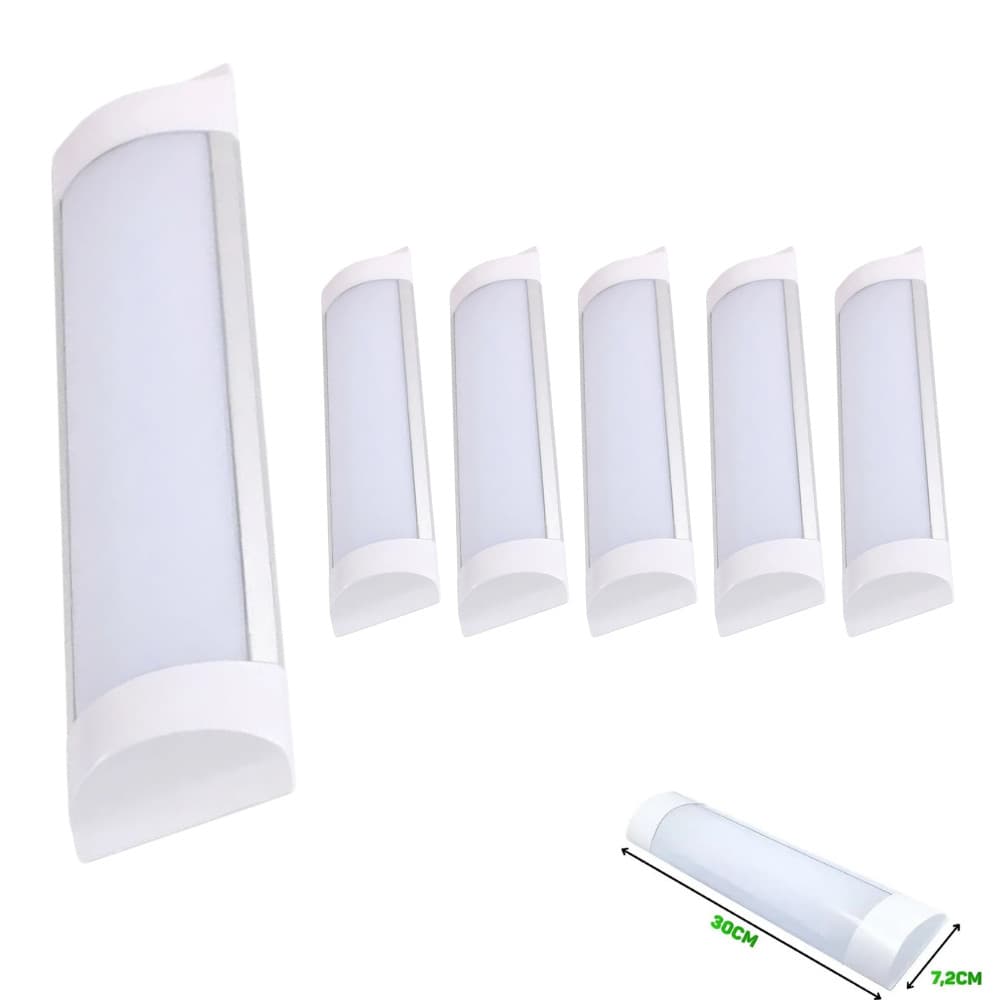 Kit 5 Luminária Led Linear Tubular Slim 9w Sobrepor 30cm Branco Frio 6500k Bivolt 85v-220v