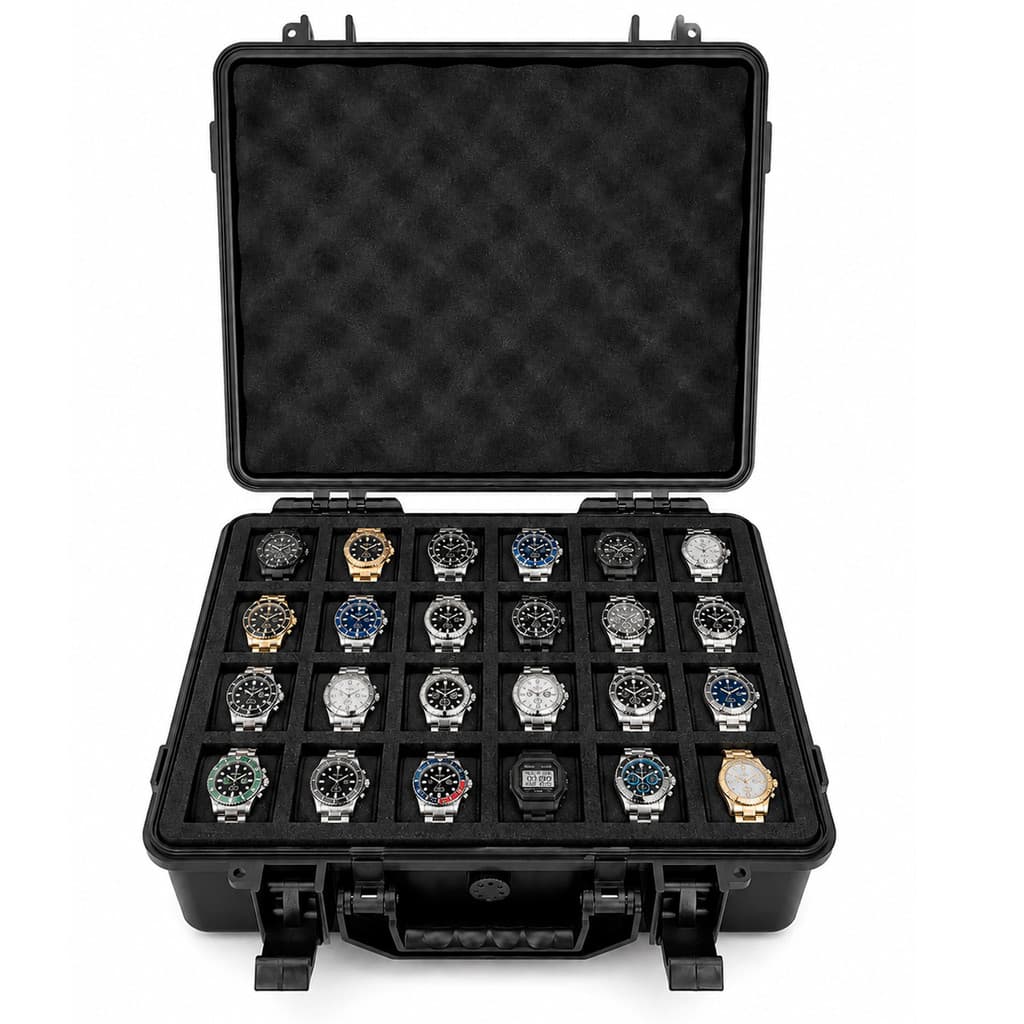 Produto em Maleta Porta Relógio de Transporte Caixa Rígida Hard Case 24 Lugares