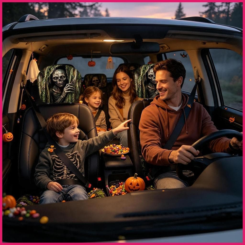 Assustador Capas De Encosto De Cabeça Horror Respirável Decoração Interior Automotivo Gótico Assento De Carro Para Veícu