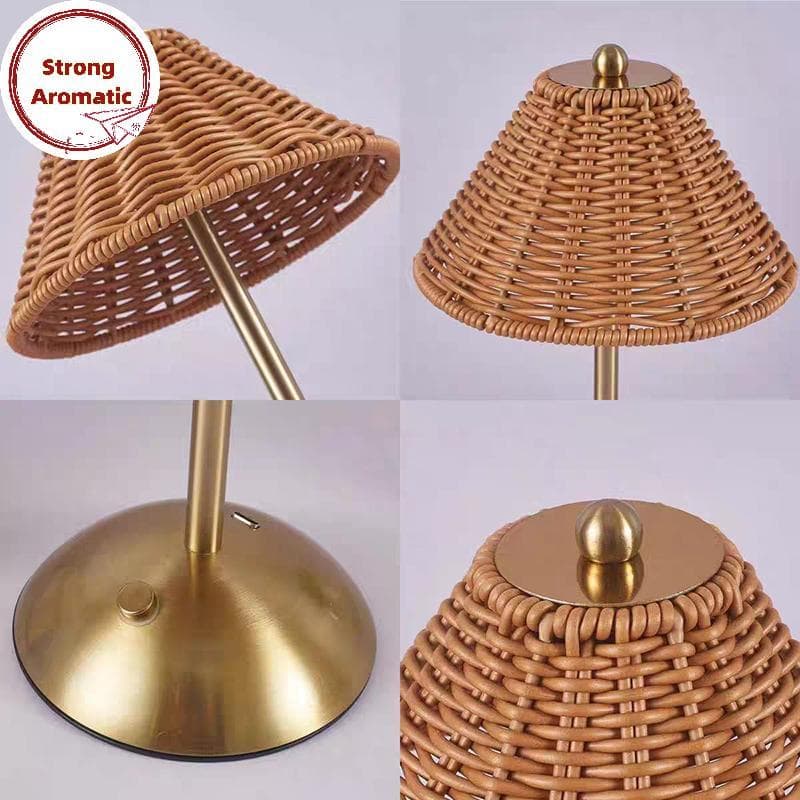 StrongArom LED Rattan Recarregável Lâmpada De Mesa Retro Brilho Quente Atmosfera Luz Para Sudeste Asiático Restaurante D