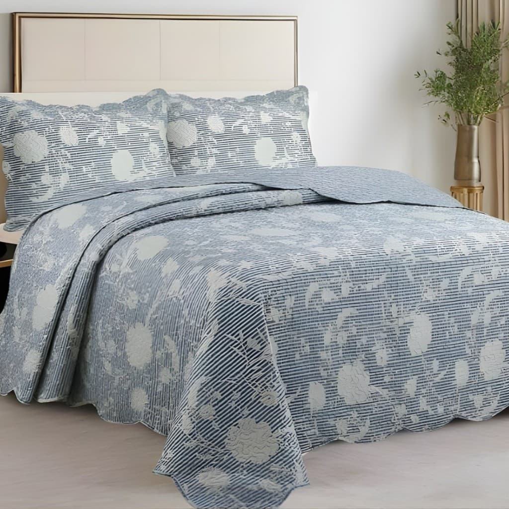 Colcha King Dupla Face Floral 3 Peças com Porta Travesseiros 2,60x2,80 Caimento Perfeito