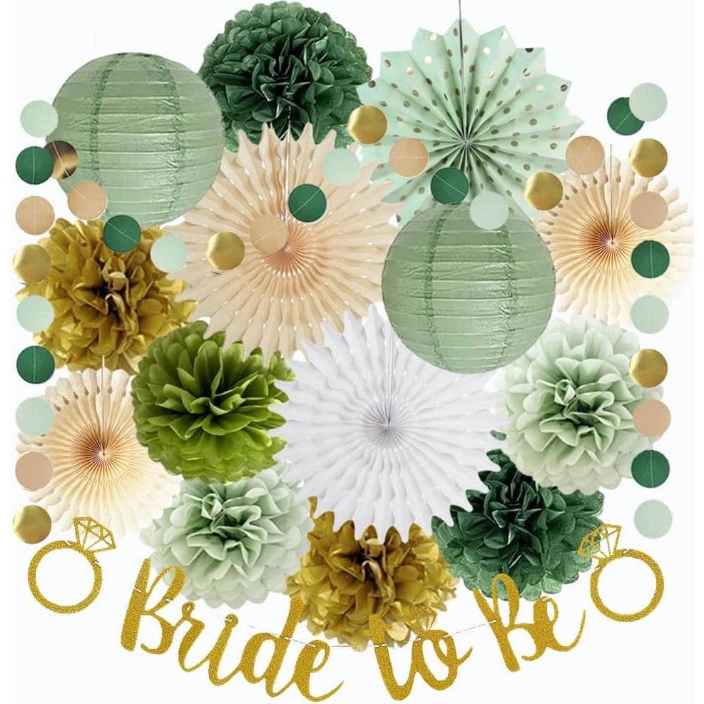 Decorações para Chá de Panela em Verde Sálvia e Dourado, Decorações para Festa de Despedida de Solteira, Faixa "Bride to