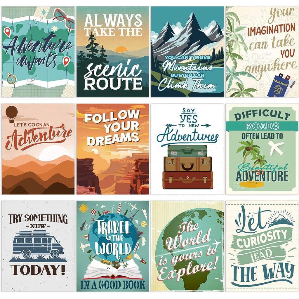 AmazingSpark 12 Pôsteres Decorativos para Sala de Aula com Tema de Aventura, Impressões Vintage para Painel de Avisos co
