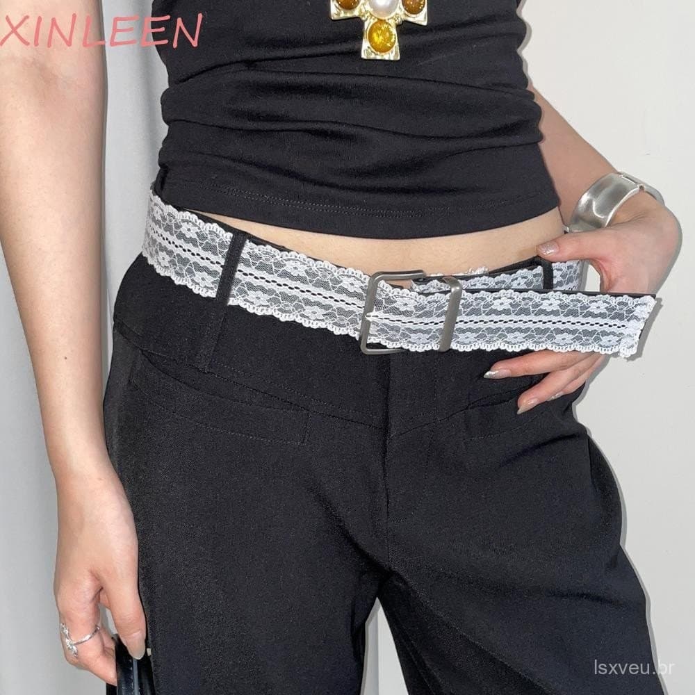 XINLEEN Cinto De Renda , Feminino Estilo Universitário Flor , Couro Pu Y2k Vestido Punk Jeans Streetwear