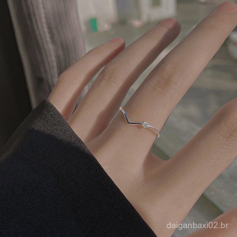 Anel de noivado elegante com letras prateadas, joia simples com zircônia para mulheres, anel de diamante ajustável em ta