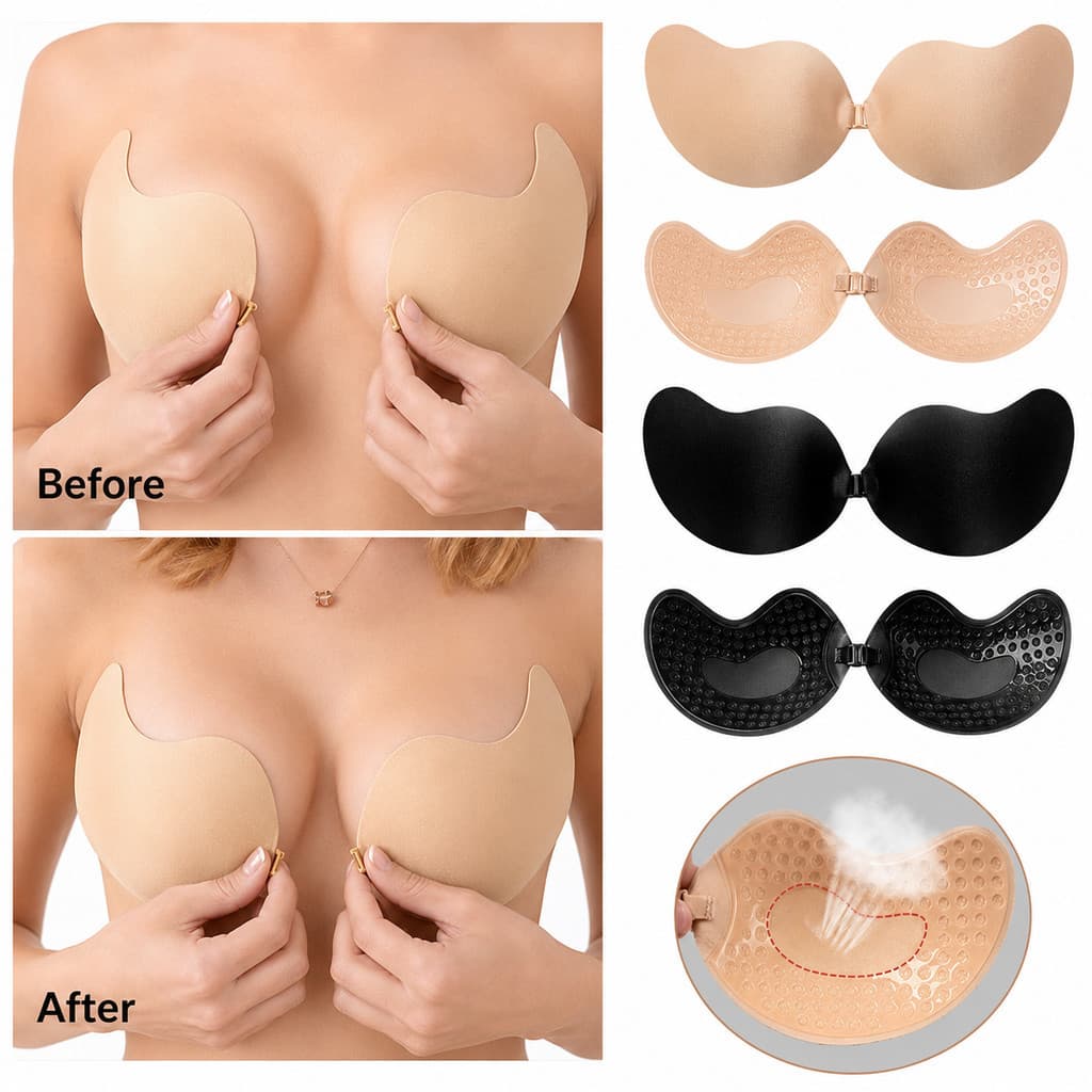 Sutiã Adesivo de Silicone Invisível e Confortável Sem Alças que Aumenta e Levanta os Seios FERRAZA SHOP