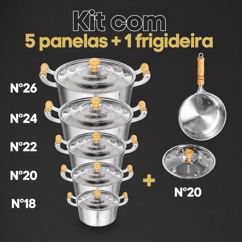 KIT 5 panelas grandes 18x26 mais frigideira em alumínio fundido batido grosso