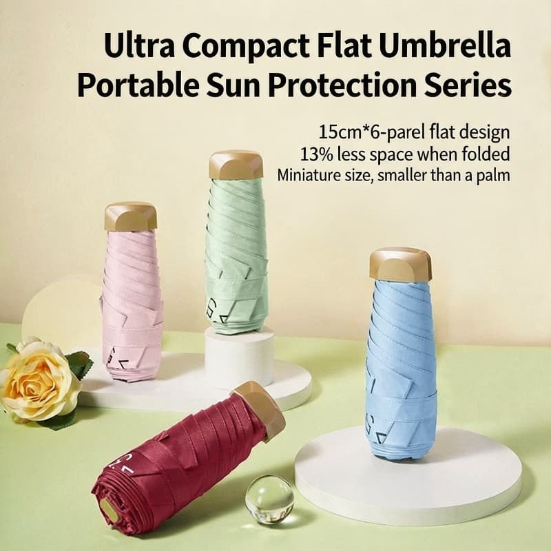 Mini Guarda-Chuva Ultraleve De 5 Dobras – De Solar Com Proteção UV , Bolso Portátil Para Viagens