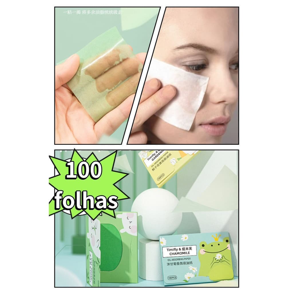 100 folhas de papel absorvente de óleo, lenços faciais absorventes de óleo, embalados em uma caixa perfumada, produto pa