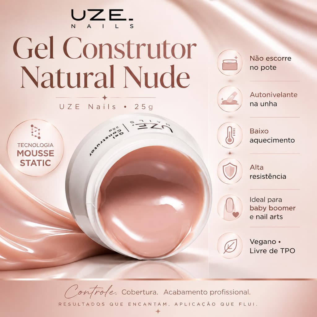 Gel Construtor Natural Nude Uze Nails 25g Autonivelante Para Alongamento De Unhas