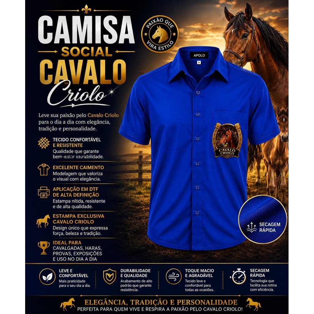 Camisa Social Personalizada Cavalo Criolo Microleve