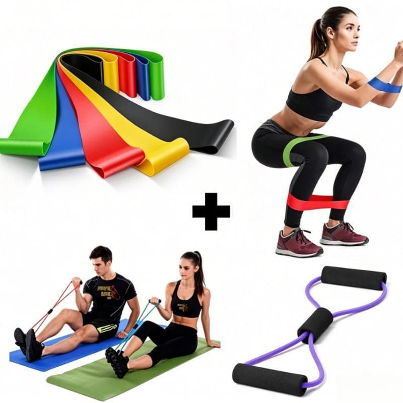 1 unidade de corda elástica de cor aleatória + faixa elástica de cinco cores para Yoga e Fitness, corda de tração,