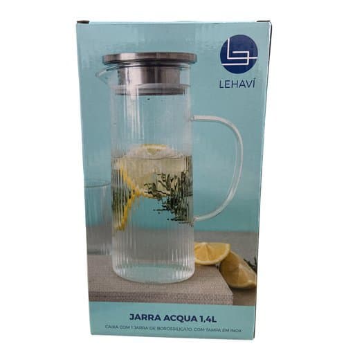 Jarra Vidro Borossilicato Transparente Tampa Inox Capacidade 14 Litros Design Moderno
