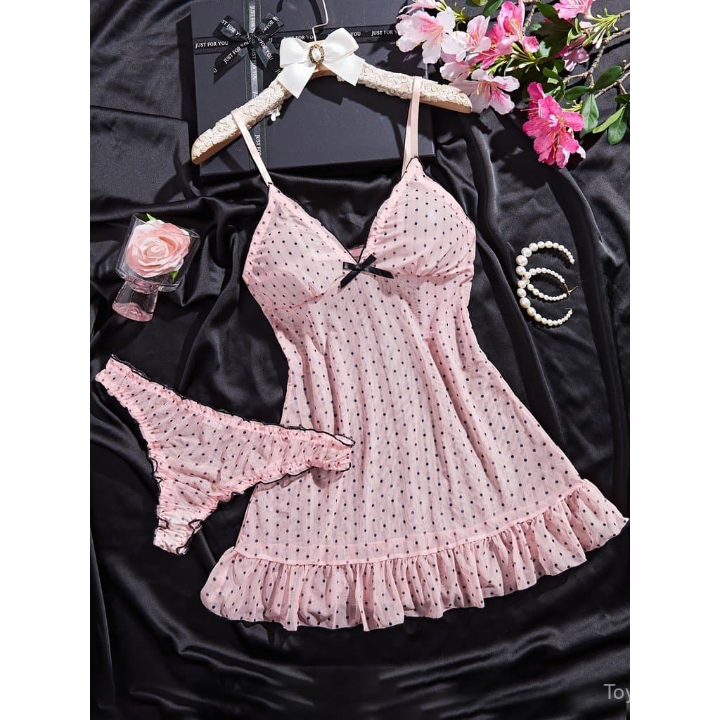 Camisola de Bolinhas de Duas Peças para Mulheres, Estilo Europeu e Americano, Pijama Leve de Malha com Conjunto de Vesti