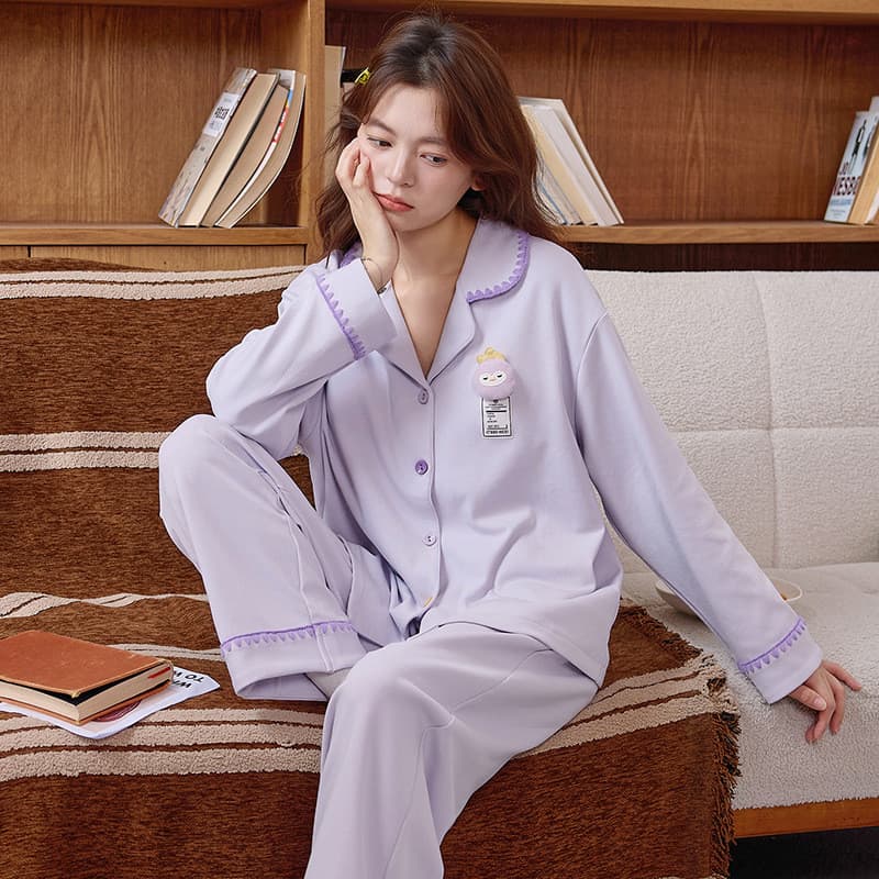 Pijamas de manga comprida feminino algodão puro outono fino dos desenhos animados menina estudantes inverno pode usar fo