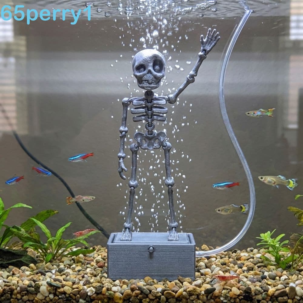 PERRY1 Dancing Skeleton Aquarium Bubbler , Bomba De Ar Acionada Em 3D Impresso Tanque De Peixes Dança Crânio