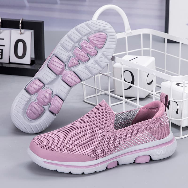 Tênis Femininos Slip On Listrados de Malha Respirável Confortáveis para Caminhadas Diárias