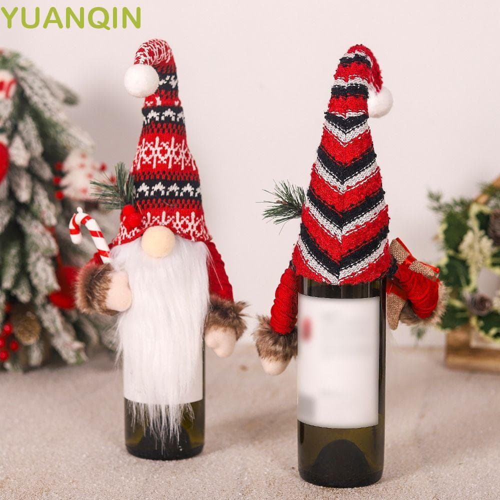 Bolsa Para Garrafa Anã Sem Rosto YUANQINZT Rudolf , Capa Reutilizável De Vinho De Natal De Desenho Animado , Malha