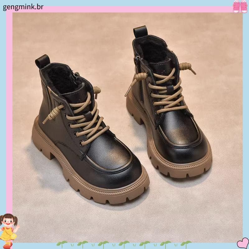 Meninas Martin botas crianças botas curtas crianças sapatos sola macia novos sapatos outono inverno forro de lã botas es