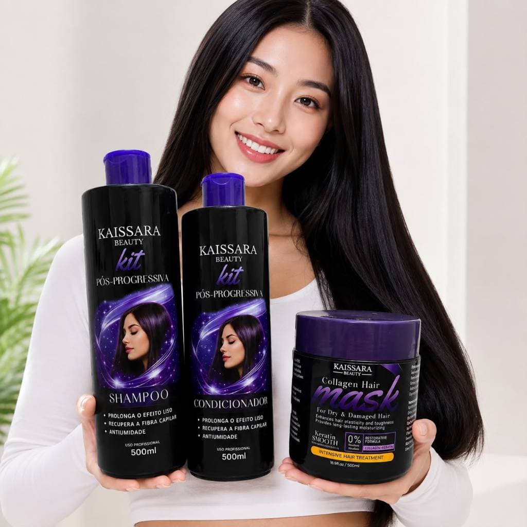 KIT 3 Podutos PÓS PROGRESSIVA KAISSARA Shampoo + Condicionador + Máscara 3x500ml Liso Imediato