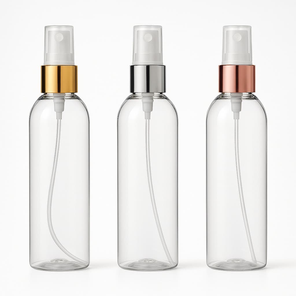 Frascos Pet 100 Ml Cilíndrico Válvula Spray Metalizada Plástica ideal para perfumes álcool líquido
