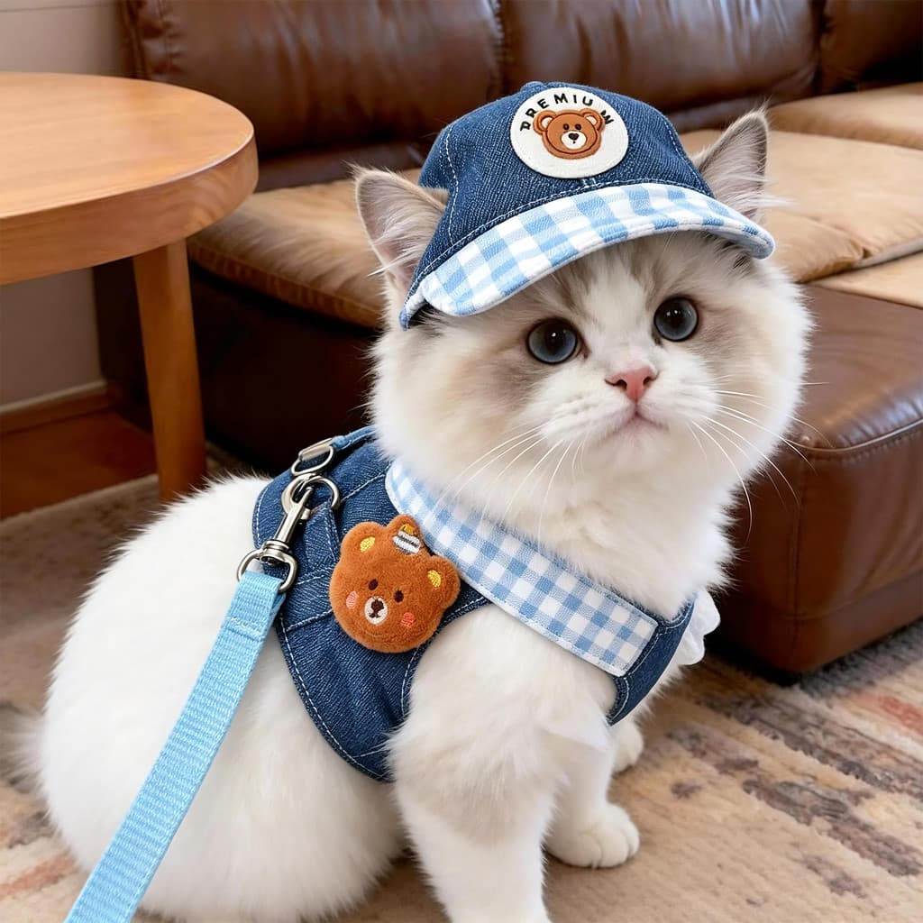 Coleira para animais de estimação, terno jeans alemão, tração, peito, costas, roupas de gato, passeio de verão, dedicado