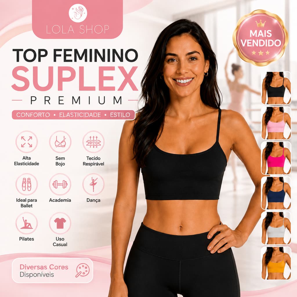 Top Feminino Suplex Academia Sem Bojo Cropped Fitness Alça Fina Yoga Ballet Dança