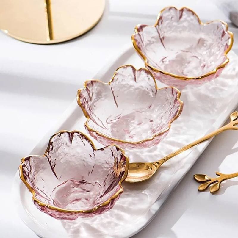 Prato De Vidro Pequeno Estilo Japonês , Tigela De Molho Com Incrustação De Ouro , Mini Sorvete , Sala De Frutas