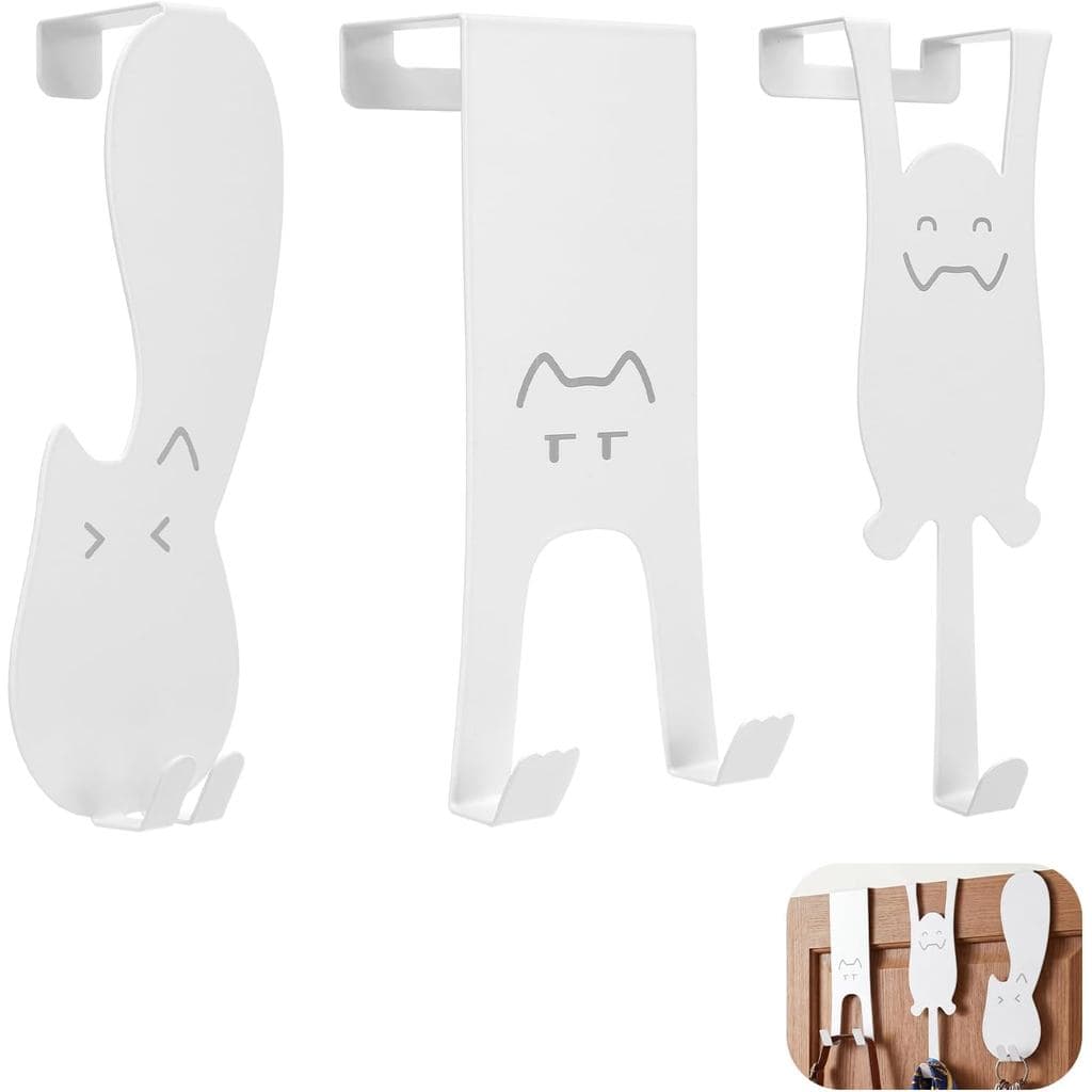 Threehoney Conjunto de 3 Ganchos para Pendurar na Porta em Forma de Gato, Ganchos Decorativos Kawaii para Pendurar Roupa