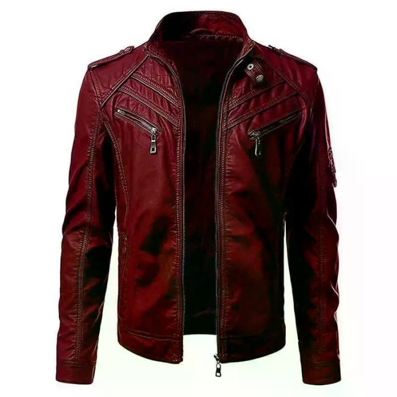 Jaqueta Masculina De Couro Sintético Para Motocicleta , Preto , Slim Fit , PU , Casaco De Motociclista , Casual , Invern