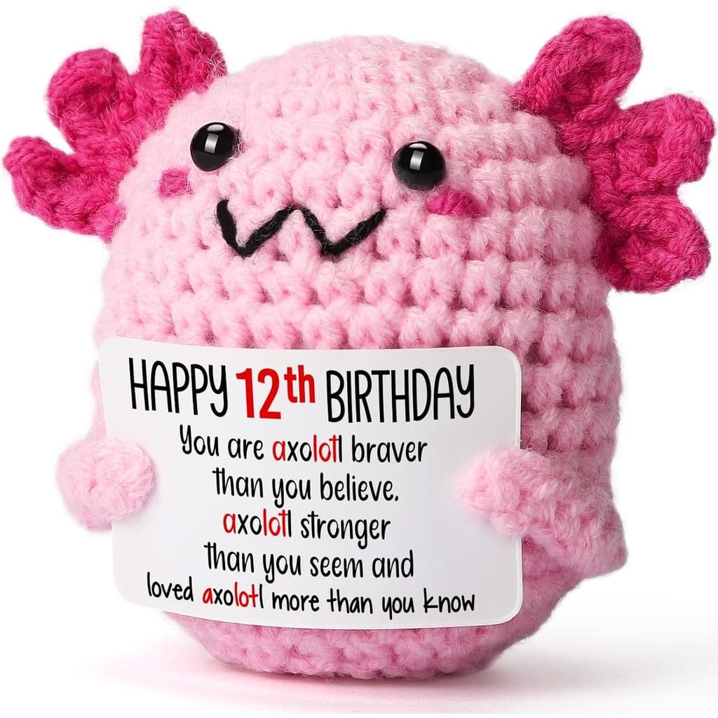 Ideias de Presentes de Aniversário para Menina de 12 Anos, Mini Pelúcia de Axolote em Crochê para Presente de Aniversári