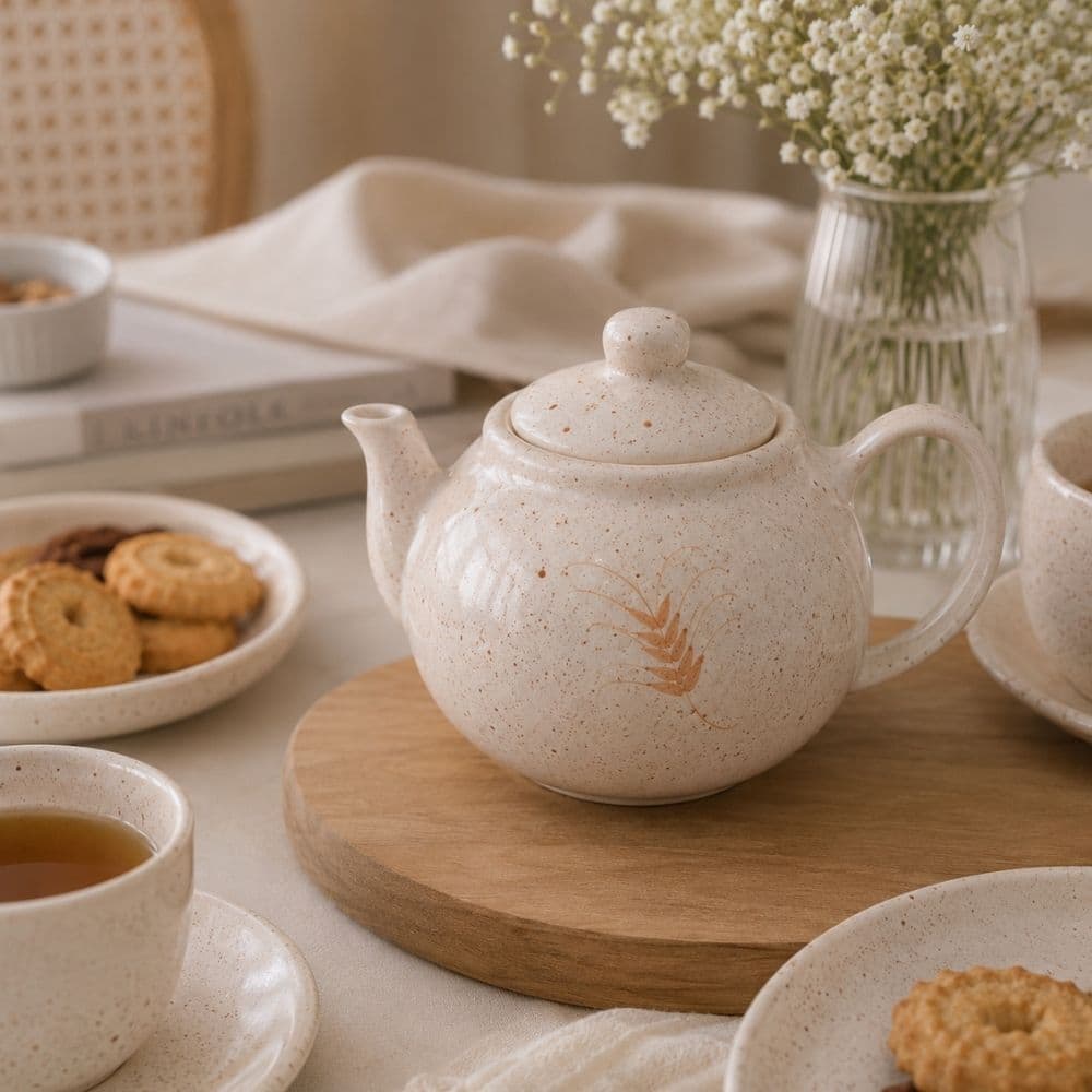 Bule de Chá em Cerâmica Bege - Ideal para Chá, Café da Manhã, Mesa Posta e Cantinho do Café