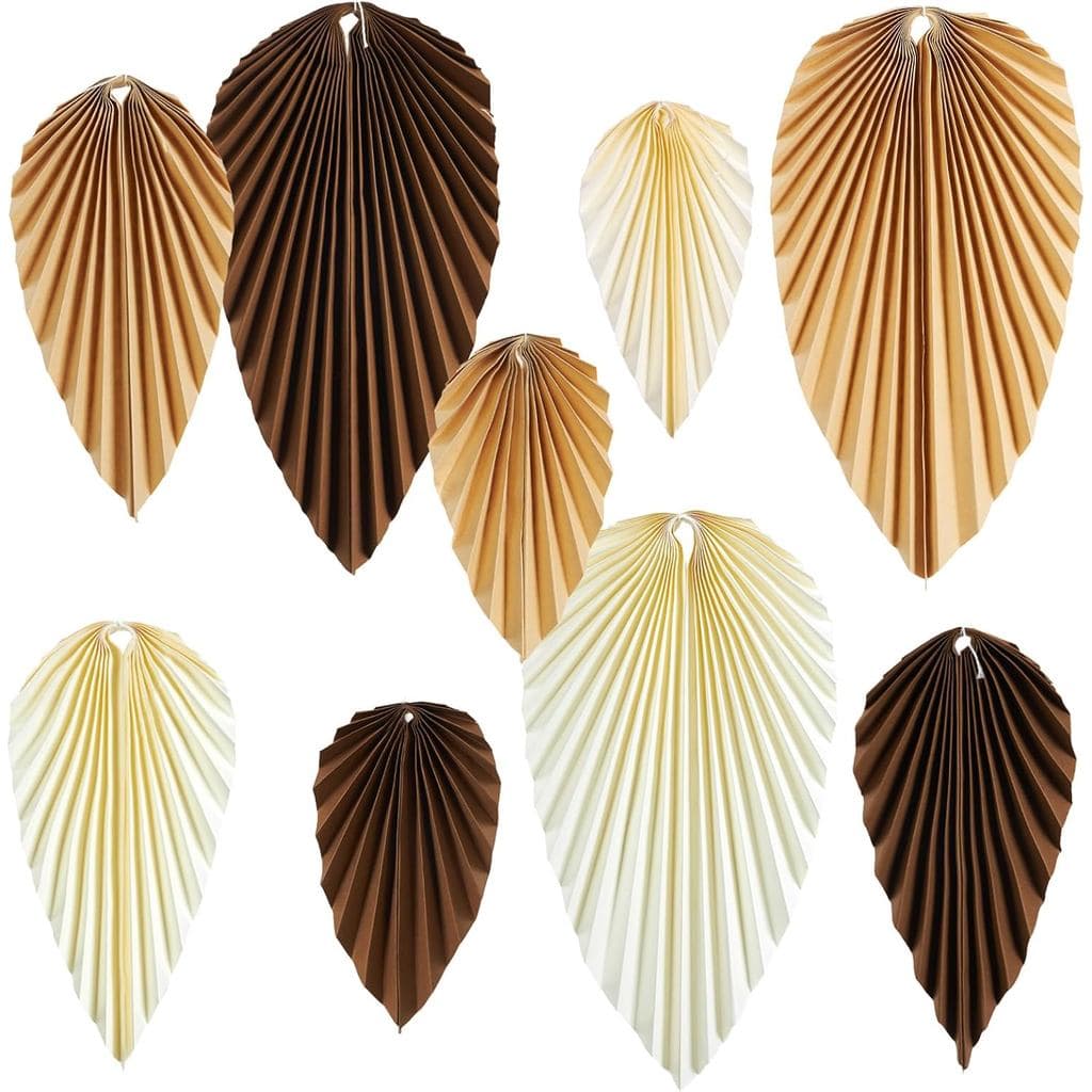 SUNBEAUTY Leques de Papel Boho para Decorações de Festa, Folhas Marrons Naturais para Decoração, Decoração de Sala de Au