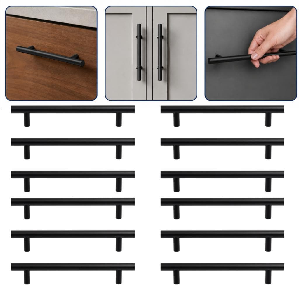 Kit 6, 8 ou 12 Puxadores de Gaveta Inox Preto Fosco P/ Armário Escrivaninha